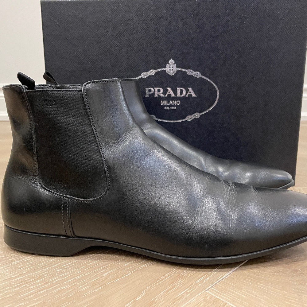 Prada Black Leather Chelsea Boots - Men's US 6 / EU 39